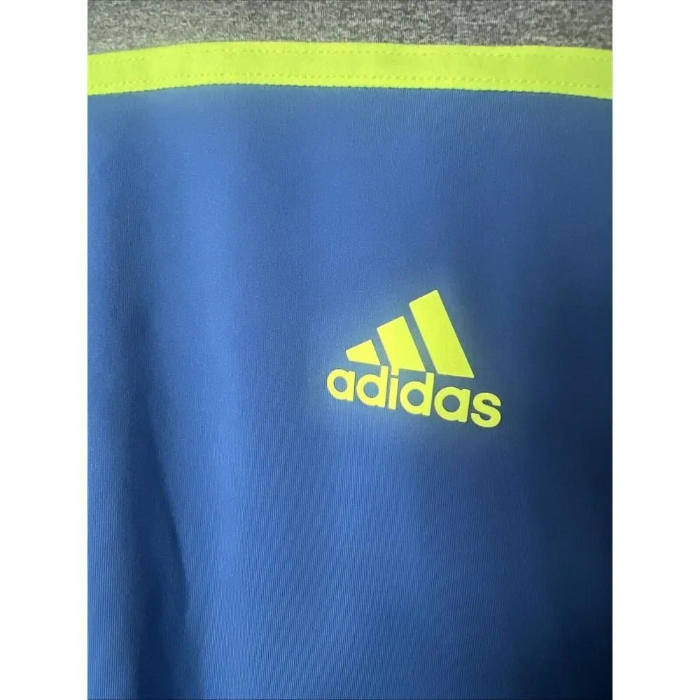 Adidas Golf Polo‎ Shirt Men's Casual Blue Gray Yellow Button Short Sleeve L